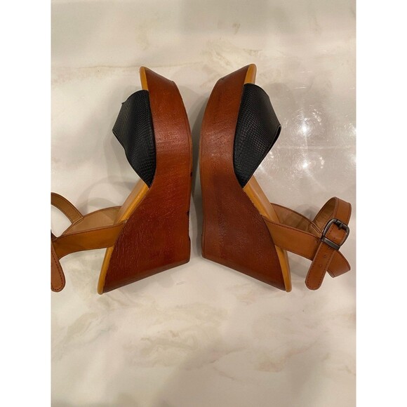 Rue 21 etc! Strappy Wedge 4 inch heel Black Sandals Size L 8/9 Stylish Chic Boho - Picture 7 of 10